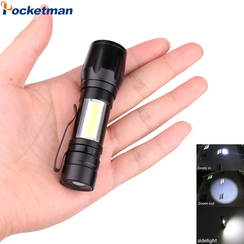 Mini Led Flashlight Built In Battery Zoom Focus Torch Lamp Lantern Adjustable Penlight Waterproof Cob Led Light