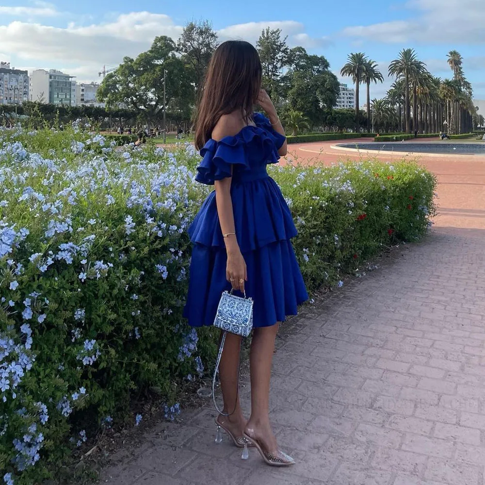 MOLISA Royal Blue Prom Dress 2024 A-Line Off the Shoulder Pleated Short Party Evening Gown Tiered Cocktail Dress فساتين الحفلات