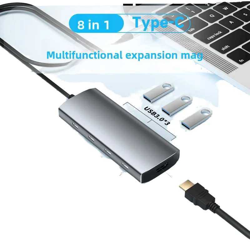 

Док-станция 8-в-1 Type-C USB 3.2 Hub Splitter Многофункциональный преобразователь 10G Док-станция 3.2 HUB с кабелями для передачи данных