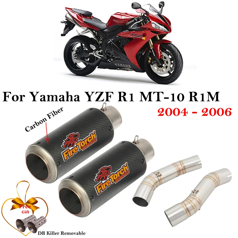 

Motorcycle Exhaust Escape Carbon Muffler Systems Middle Link Pipe DB Killer Slip On For Yamaha YZF R1 MT-10 R1M 2004 2005 2006