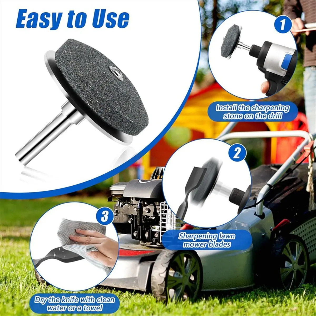 2PCS Metal Lawn Mower Blade Sharpener, Metal Lawnmower Blade Sharpener Mower Sharpening Stone with 1PCS Balance Tool