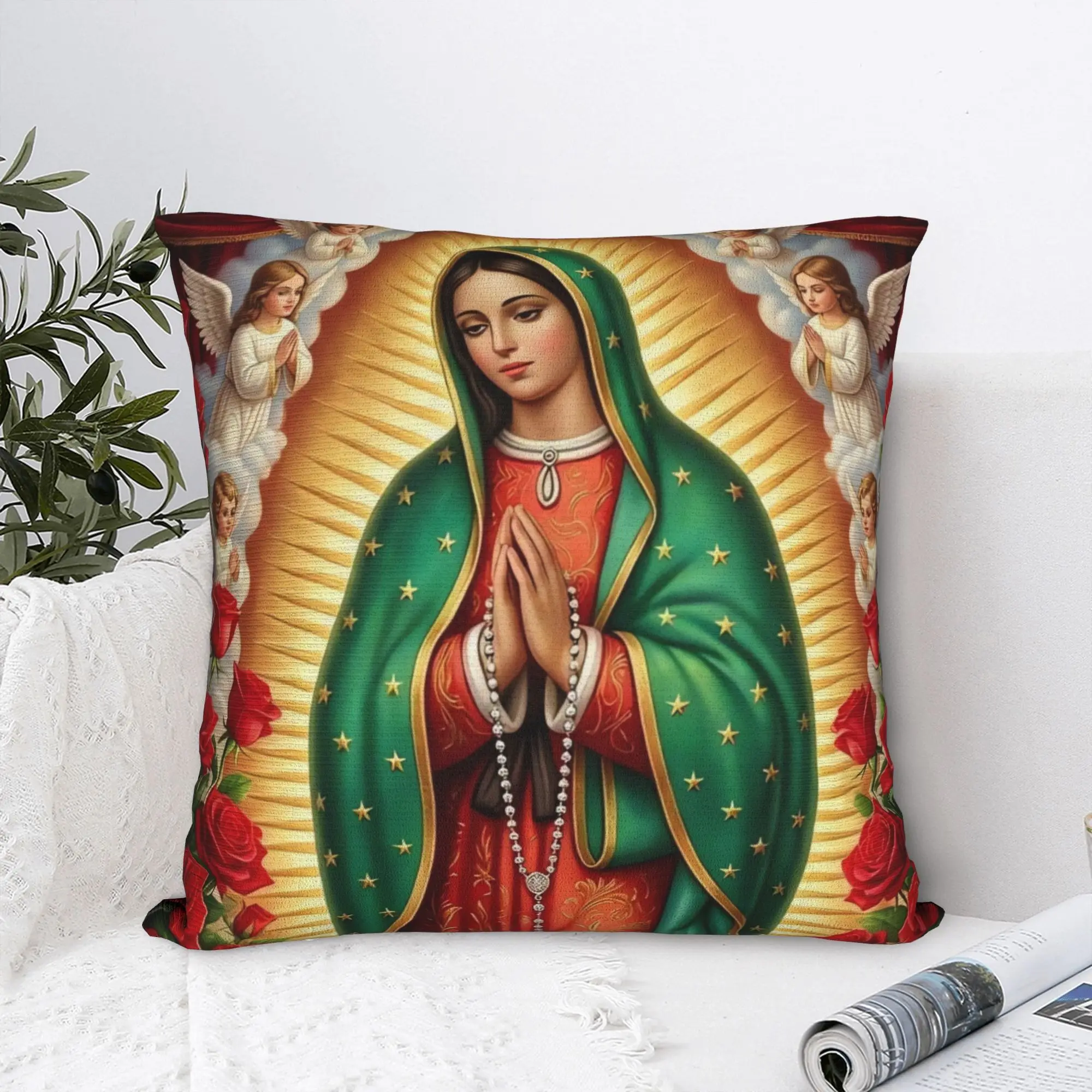 Virgin Mary Cherubs Rose Pillow Case  Morden Pillow Cover Soft Pillowcases For Sofa Bedroom Home Decor