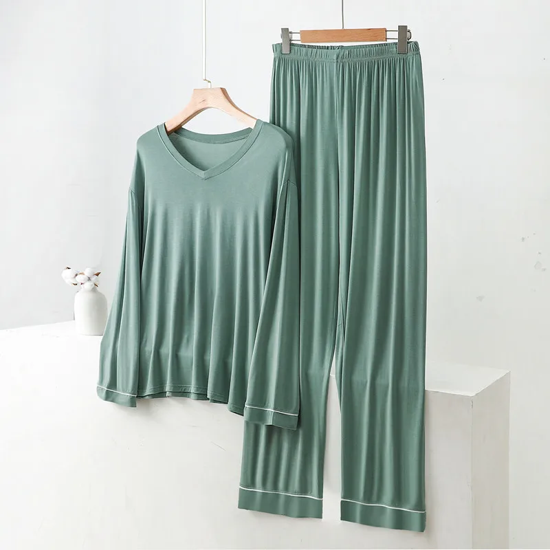 Spring Autumn Pajamas For Men New Modal Long Sleeve Shirt Trousers Suit Loose Sleepwear Man Nightwear Sleeping Pyjamas Set