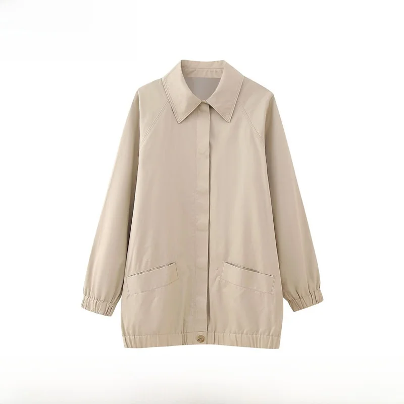 Early Autumn New Arrival Women's Fashion ZR Style Pilot Jacket Outerwear Polyester Fiber Loose Fit Long Sleeve Button Closure