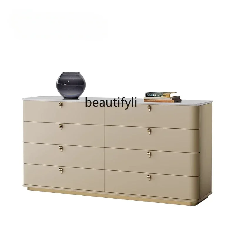 V Light luxury living room natural marble bucket cabinet Italian storage TV cabinet locker integrated