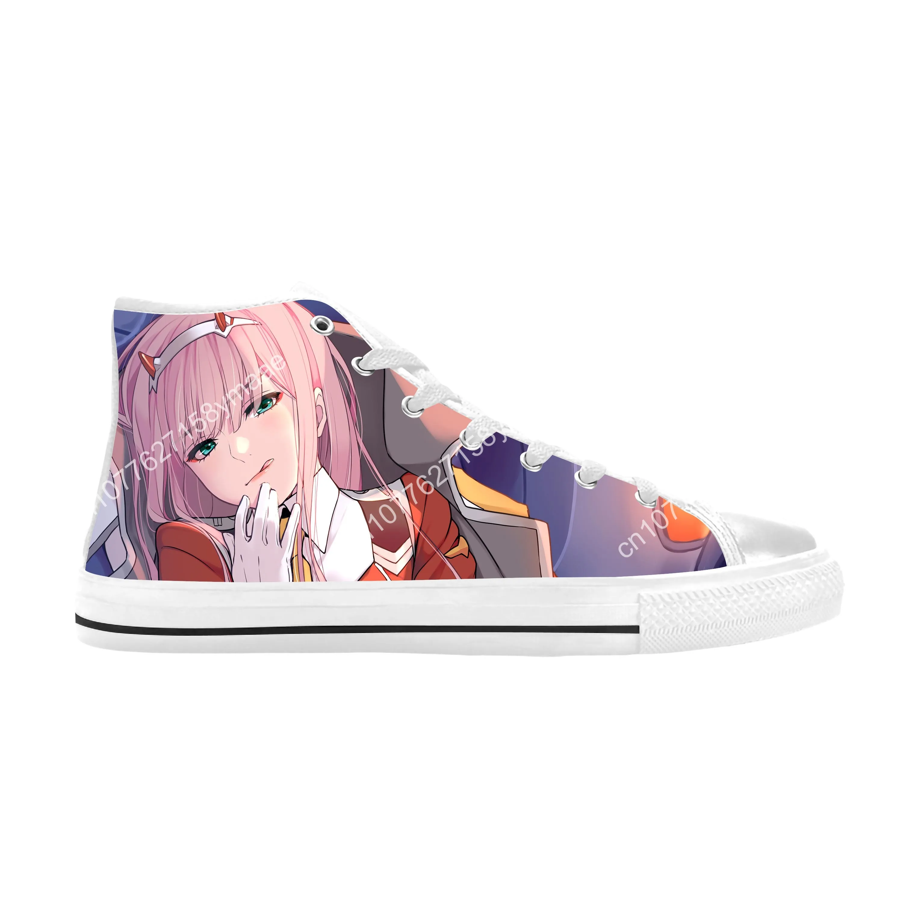 Zapatos de tela informales Darling In The Franxx Zero Two para hombres y mujeres, zapatillas de deporte transpirables con estampado 3D, Top alto, Anime japonés, caliente