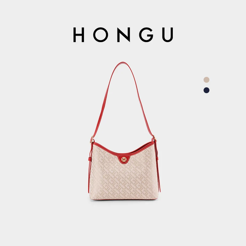 

HONGU Niche Women'S Handbag Retro Versatile Shoulder Bag With Golded Letter Decoration Printed Bag Commuting Beige Bag H51554744