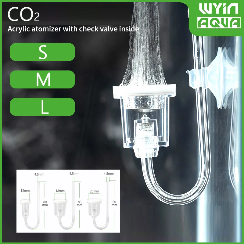 Aquarium CO2 Diffuser Acrylic Transparent Fine Water Grass Tank CO2 Anti Reverse Diffusion Atomizer Water Injection Atomizer