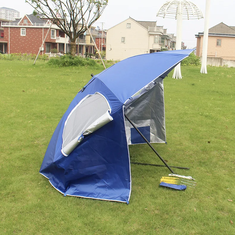 2.4 Meter Portable Fishing Beach Umbrella Tent‑Canopy with Mesh Window Windproof Breathable Sun Shade for Outdoor Camping