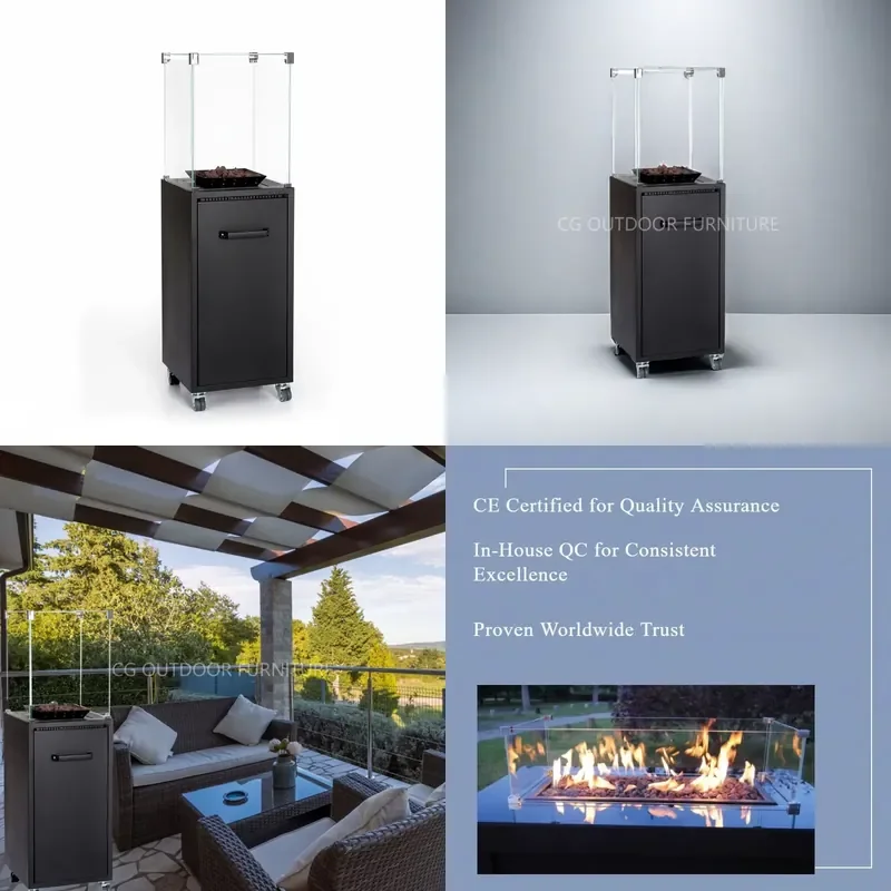 Freestanding Gas Fireplace Ventless Natural Gas Heater 430x430x1400mm Mild Steel Tempered Glass Indoor Outdoor Fire Pit