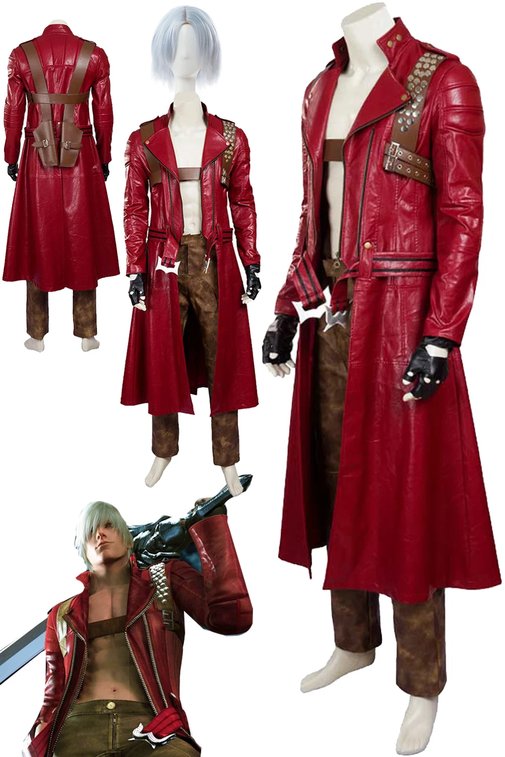 Game DMC 5 Dante CosplayOutfits Men Disguise Costume Long Coat Pants Wigs Set Adult Boys Male Halloween Party Roleplay Suits