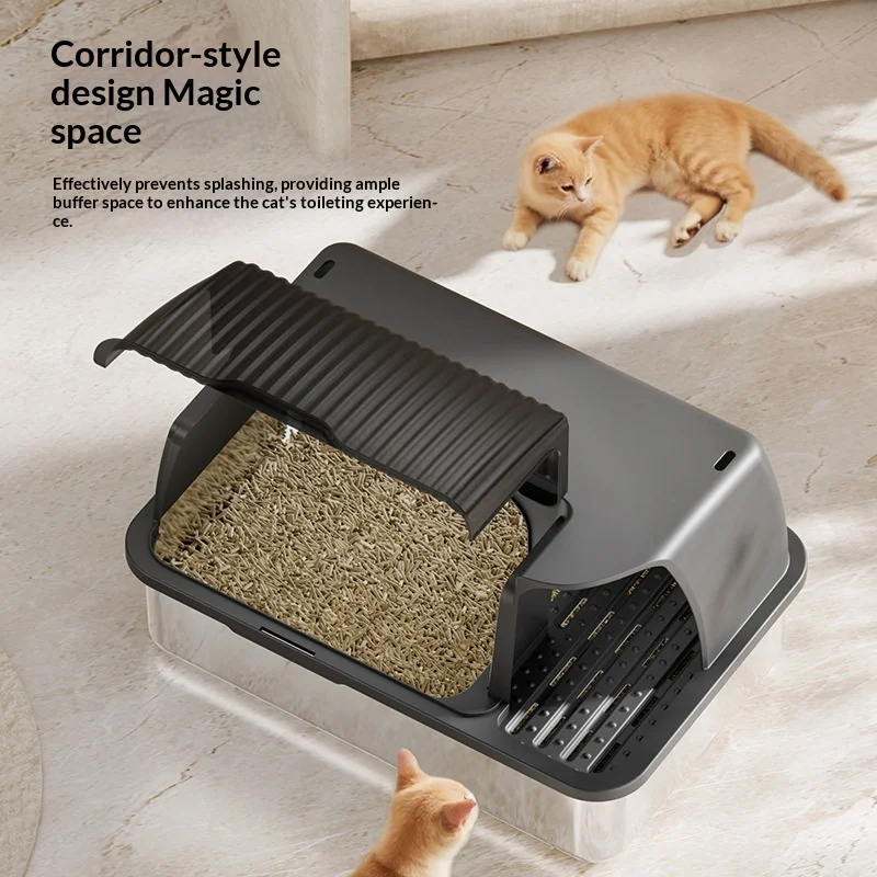 Caja de arena para gatos cerrada de acero inoxidable anti-salpicaduras - imagen 3
