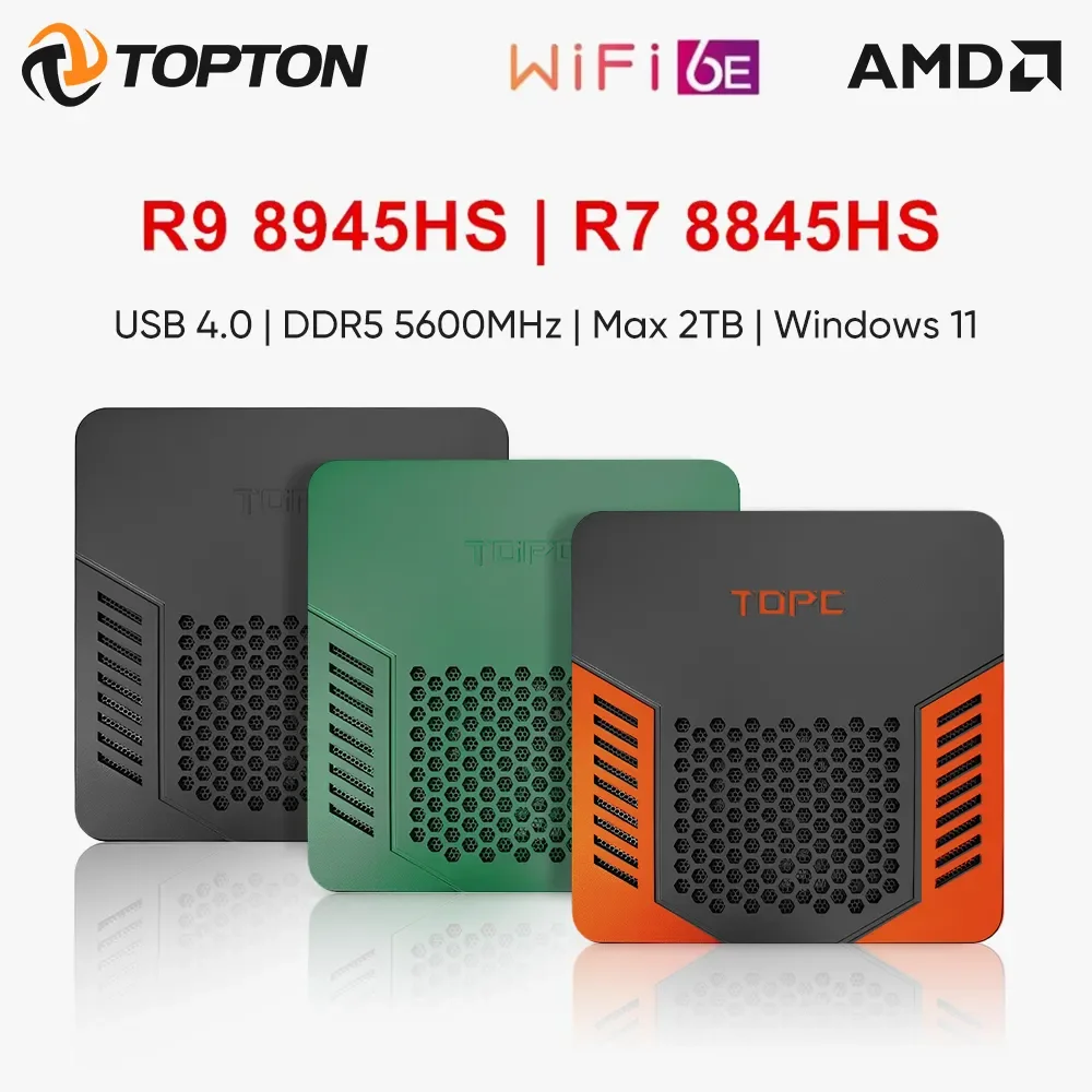 Yeni Katı Mini PC TOPC AMD Ryzen 9 8945HS R7 8845HS USB4.0 Çift LAN 2xDDR5 PCIe4.0 Windows 11 Cep Oyun Mini Bilgisayarı WiFi6E