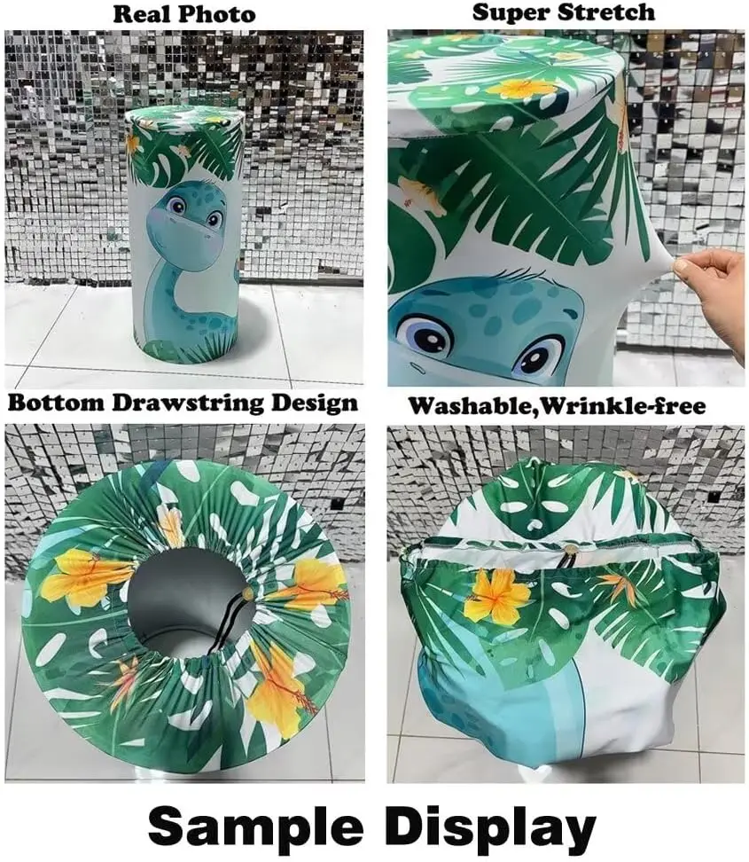 오렌지 만화 공룡 실린더 받침대 커버, 생일 파티용 신축성 받침대 원단 커버, 베이비 샤워 파티 식탁보