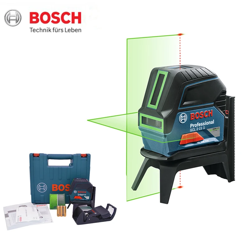 Bosch GLL 2-15G Line Laser Green Laser Measuring Range 15m 360 Degree Rotation Delivers Precise Results 3 x AA Batteries