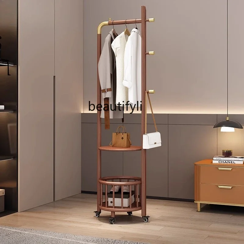 

Ash wood coat rack floor-to-ceiling simple hanger living room hotel clothes rack solid wood storage hanger movable