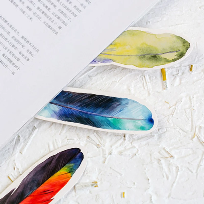 30pcs/Pack Cute Creative Colorful Feather Paper Bookmark Stationery Bookmarks Book Clip Office Accessories School Supplies