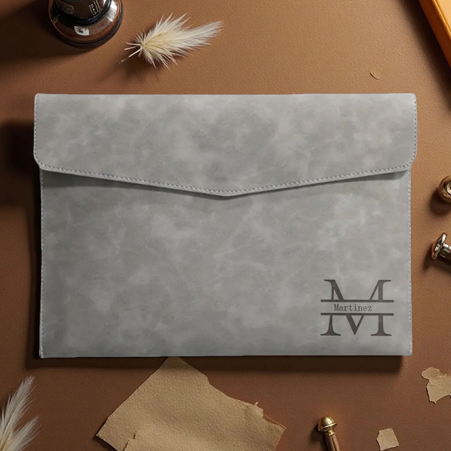 Customized Name Leather A4 File Bag Waterproof Wear-resistant Large Capacity Folder Business Office School File Storage Supplies