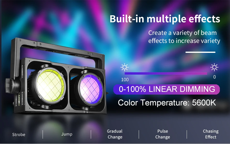 Aicpose 2x300W Wasserdichter COB-Splicing-LED-Blinder für Tanzflächen-DJ-Beleuchtung RGBWA Bühnen-Publikumslicht – Detail 4