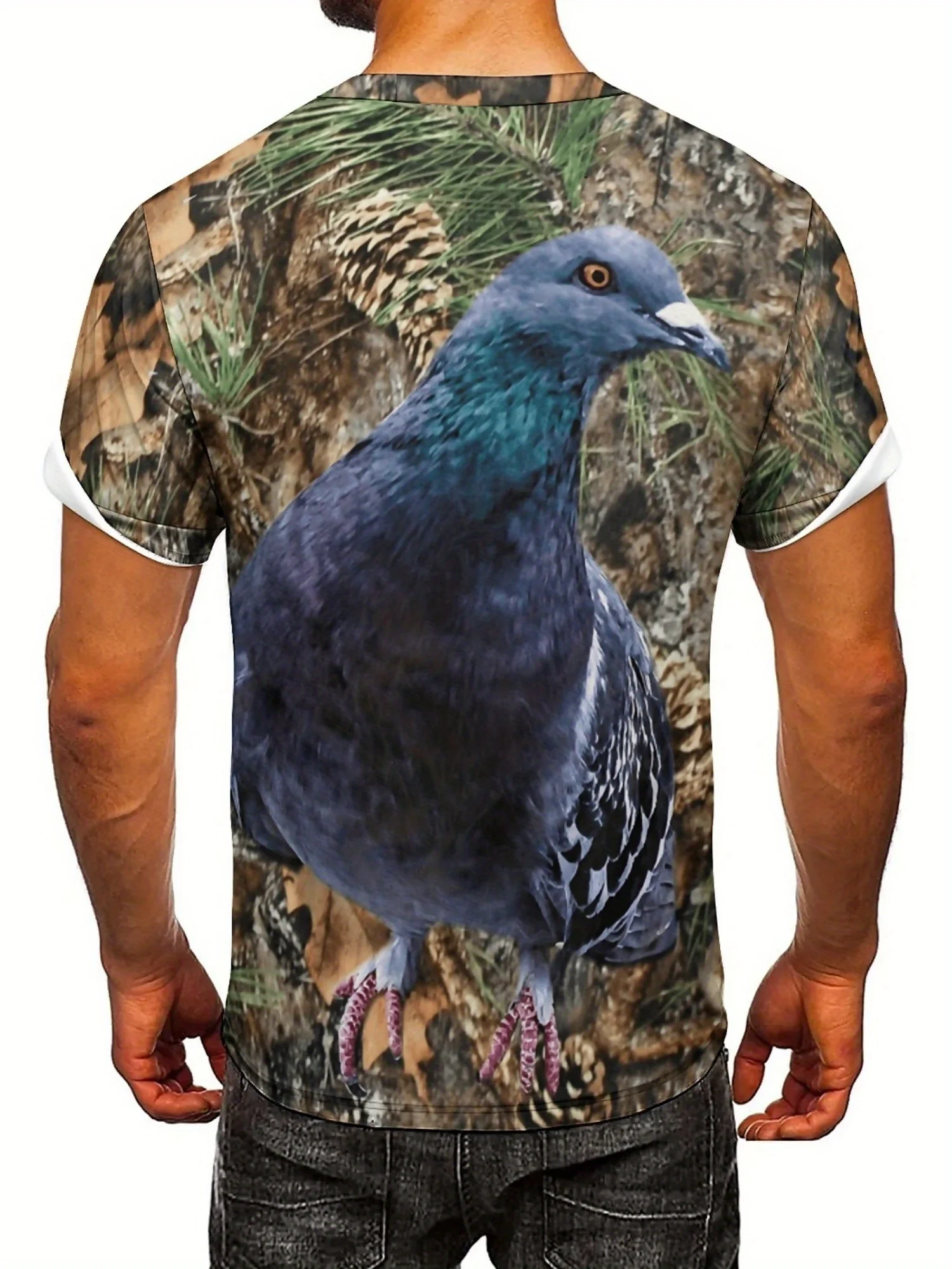 T-shirt da uomo a maniche corte con stampa 3D Camo Pigeon - Poliestere traspirante ad asciugatura rapida per sport all'aria aperta, escursionismo e viaggi