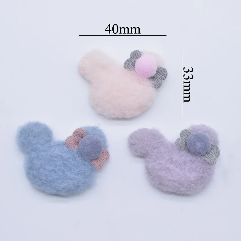 10Pcs 4*3.3cm Padded Plush Mouse Head with Bow Ball Appliques for DIY Clothes Hat Leggings Headwear Shoes Sewing Patches