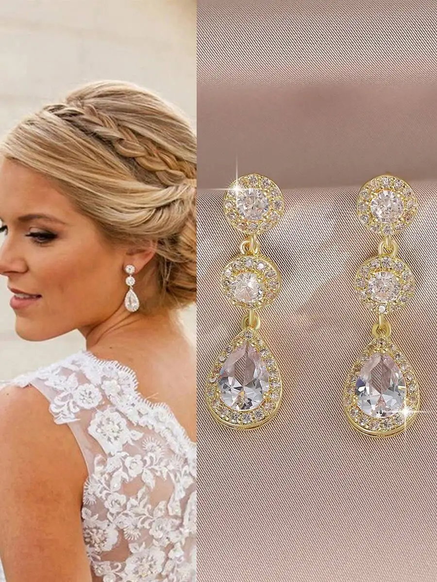 

Stunning Cubic Zirconia Teardrop Chandelier Earrings For Women, Bridal Wedding Jewelry Gift For Valentine’s Or Mother’s Day