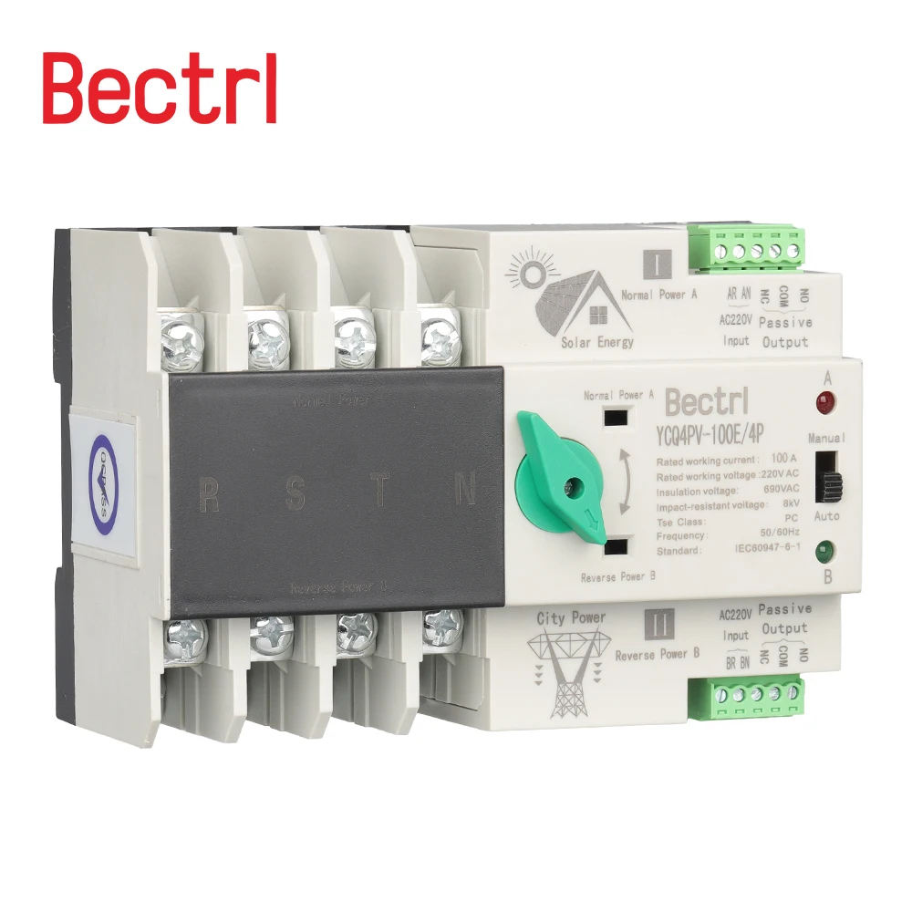 Imagem -02 - Dual Power Seletor de Transferência Automática Switches Ininterrupto Solar Fotovoltaica 2p Din Rail Ats pv Inversor 63a 100a