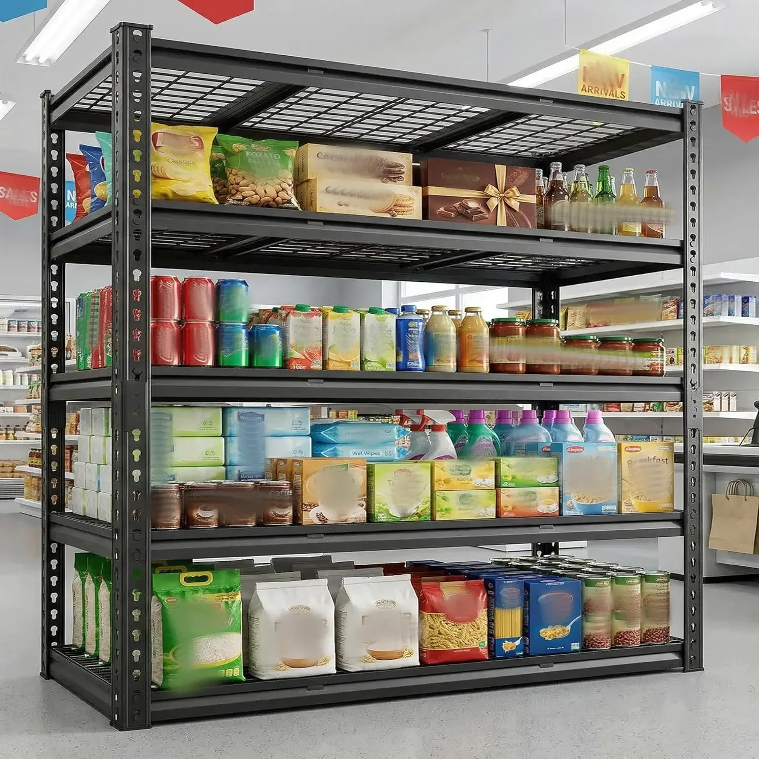 Metal Storage Shelves Adjustable 5 Tier Garage Shelving For Warehouse Basement Workshop