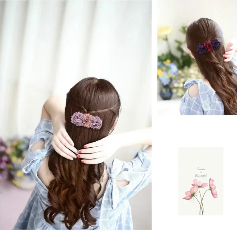 Hair Accessories Korean Tiara Ladies There Flower Hairclips Top Spring Cross Clip Head Jewelry Women Bridal Wedding Headpieces