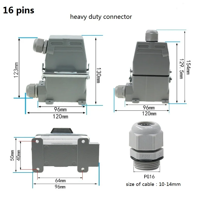 European specification 10-16 small heavy duty connector HA Ue250V Ie 16A