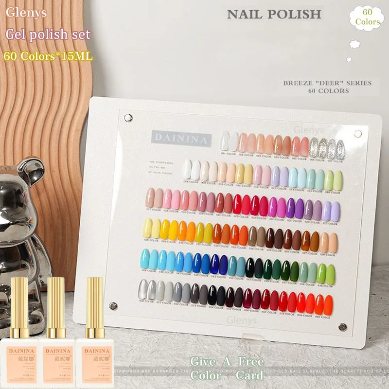 

Glenys 60 color nail polish glue popular in autumn and winter, semi permanent immersion gel UV LED nail salon art varnish set