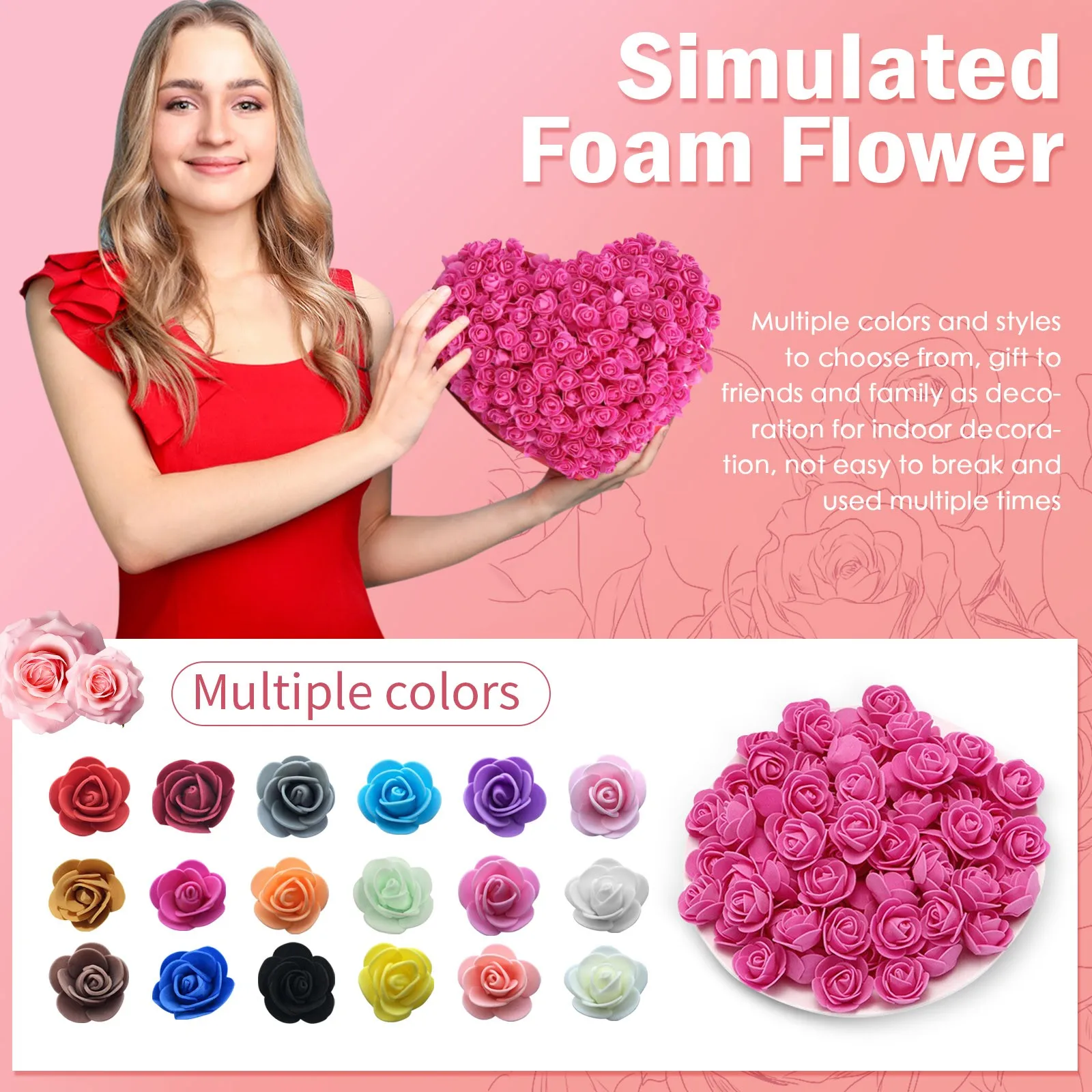 50/100pcs Foam Rose 3.5cm Artificial Flowers PE Rose Heads DIY Valentine's Day Roses Wedding Candy Box Decor Wreath Accessories