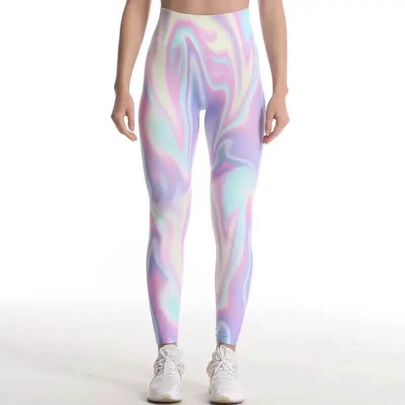 Sexy sem costura malha leggings para mulheres, gradiente Yoga calças, Butt Lift, cintura alta esportes calças justas, Tie tingido ginásio calças, Run