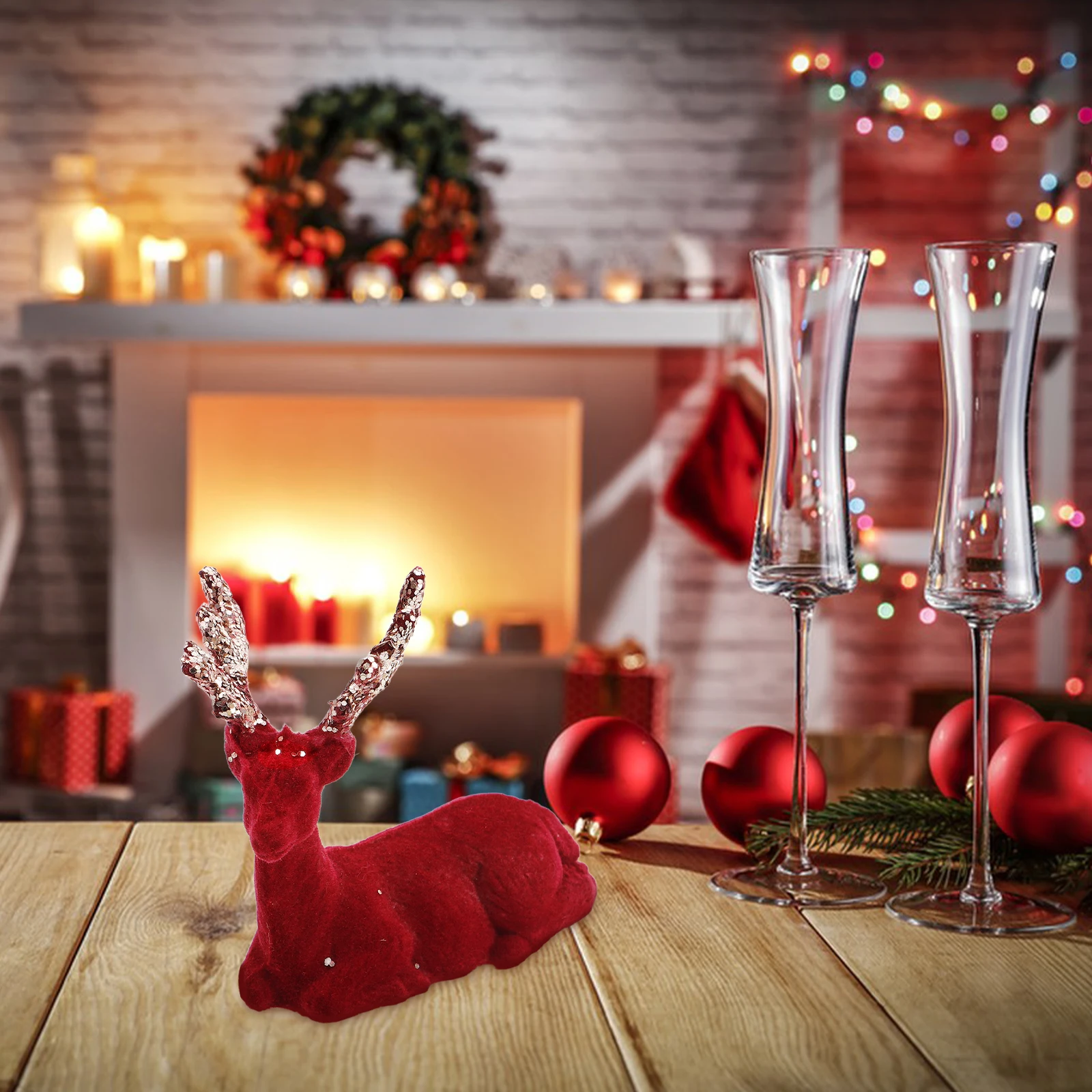 

Home Decor Deer Statue Ornament Decoration Reindeer Elk Tabletop Red Animal Figurines