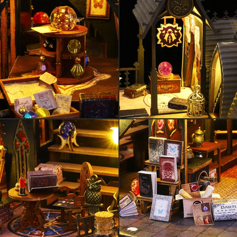 3D Wooden Puzzle Bookend para Adultos, Decoração Estante, DIY Model Kits, Luz