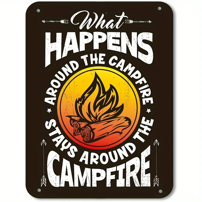 [Humorous Metal Sign] Durable Humorous  Metal Tin Sign |  Campfire Quote, English Text, , Ceiling Mount with Entryway Decor for