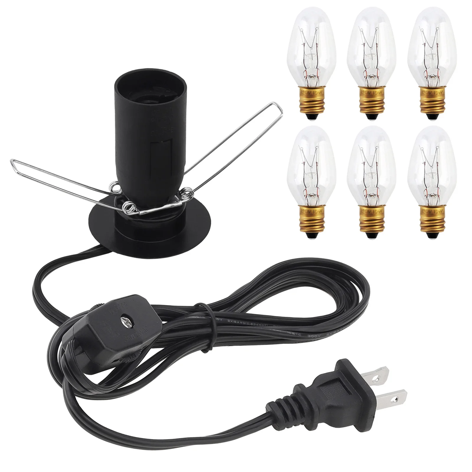 Himalayan Salt Lamp Cord with Gear Switch and Bulbs E12 Socket 6 Feet Clip in Original Replacement Cord for Salt Rock Lamp