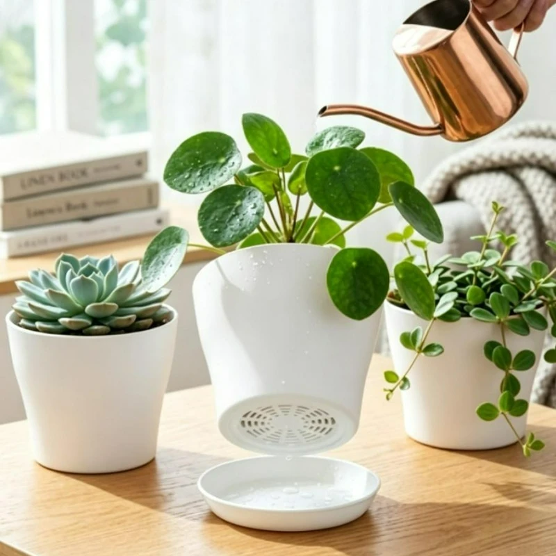 Plant Pot Set with Drainage Holes and Matching Tray PP Resin Colorful Planter for Indoor Succulent Cactus Herb Garden Windowsill view 5