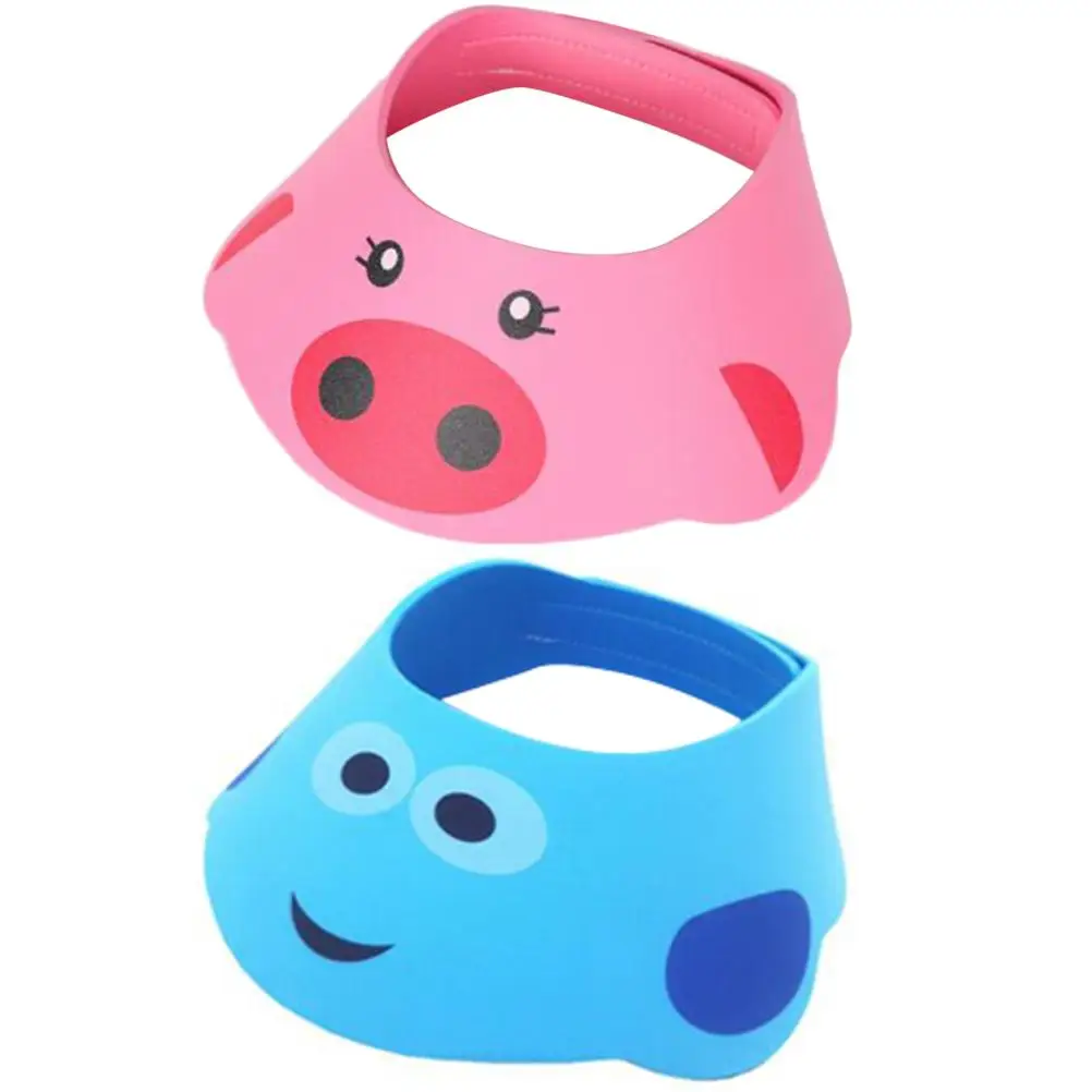 

2 Pcs Baby Shower Cap Kids Bath Hat Toddler Hair Washing Shield Visor Plastic Cartoon Design Water Resistant Adjustable Straps