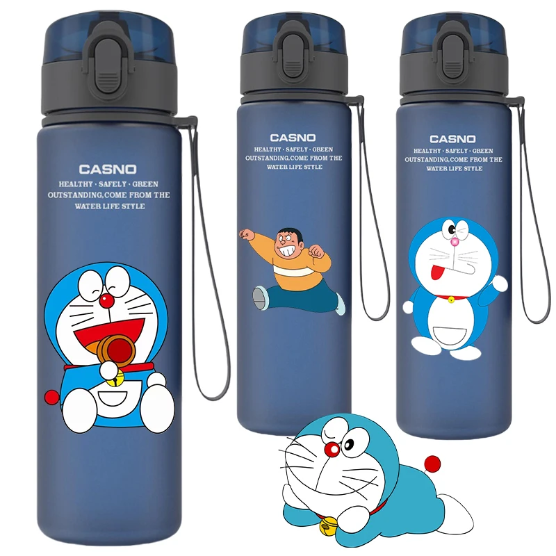

560ml Doraemon Water Bottle Boys Girls Large Capacity Drinking Water Cup with A Lanyard Cartoon Anime Drop-resistant Drink Cup
