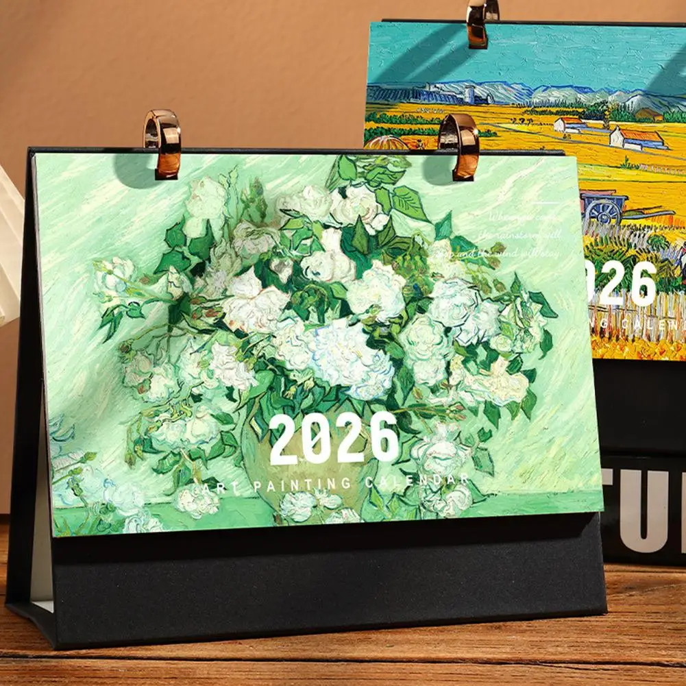 

2026 Simple Calendar Small Desk Calendar Creative Unique Oil Painting-style Calendar Planner Desktop Decor Office Stationery