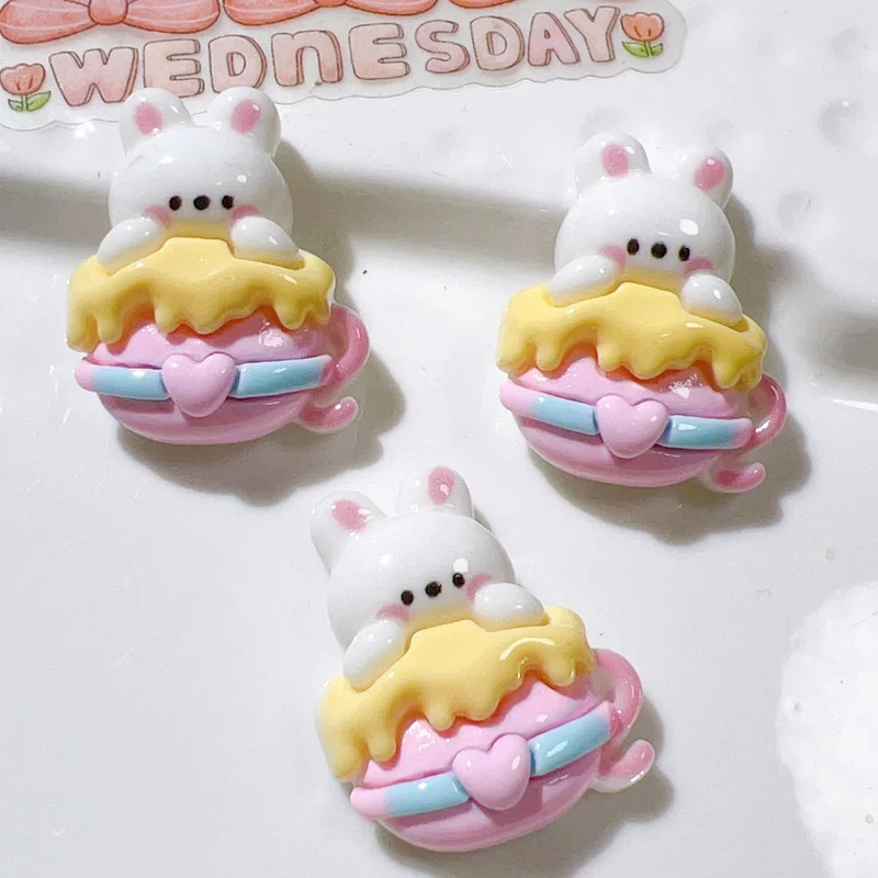 10Pcs New Cute Resin Mini Rabbit Bear Cake Rainbow Series Flat Back Manicure Parts Embellishments For Hair Bows Accessories