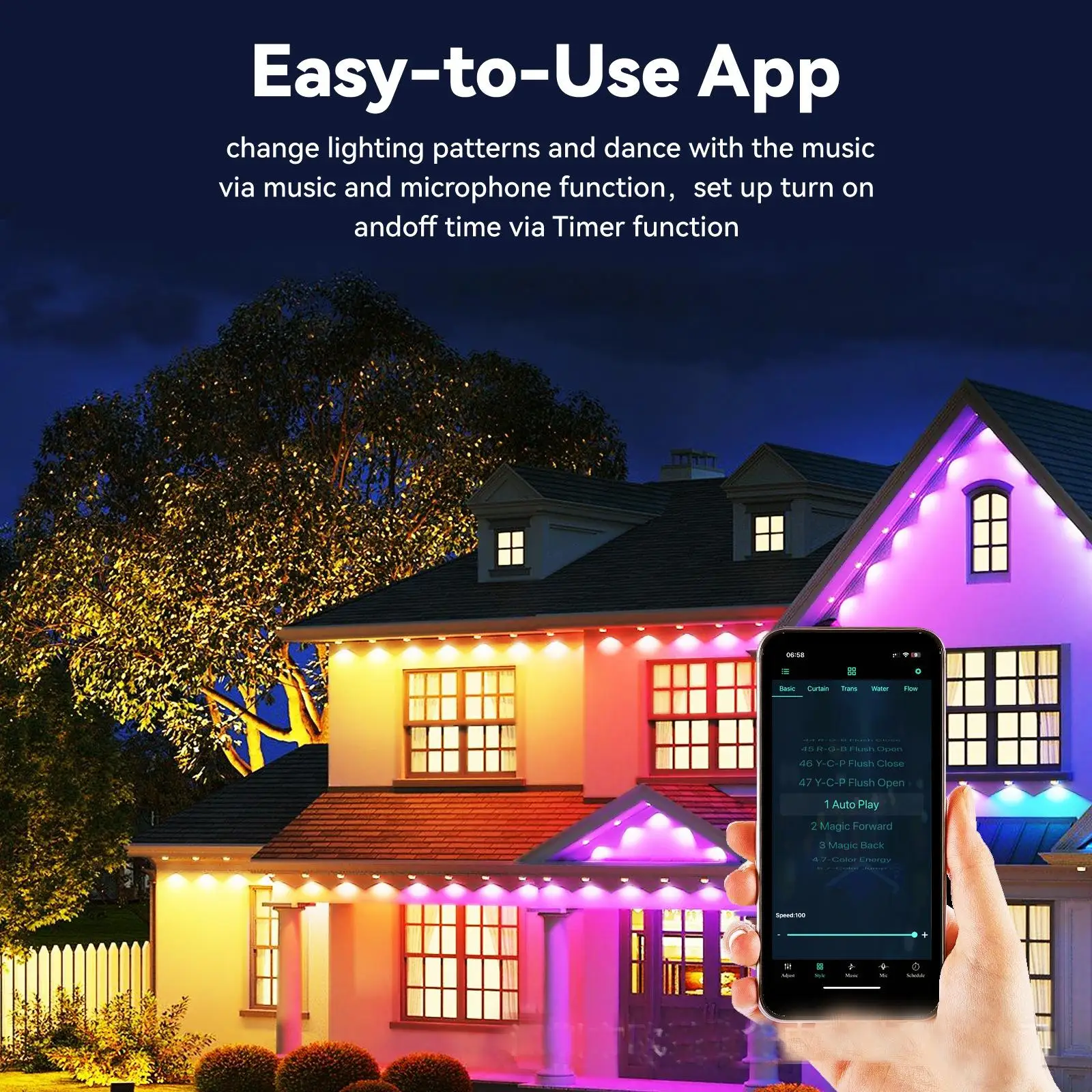 Outdoor Waterproof Smart Low-Voltage Color-Changing Eaves Lighting Strip for Villa Courtyard Night Scenery Illumination Atmosphere Decoration
