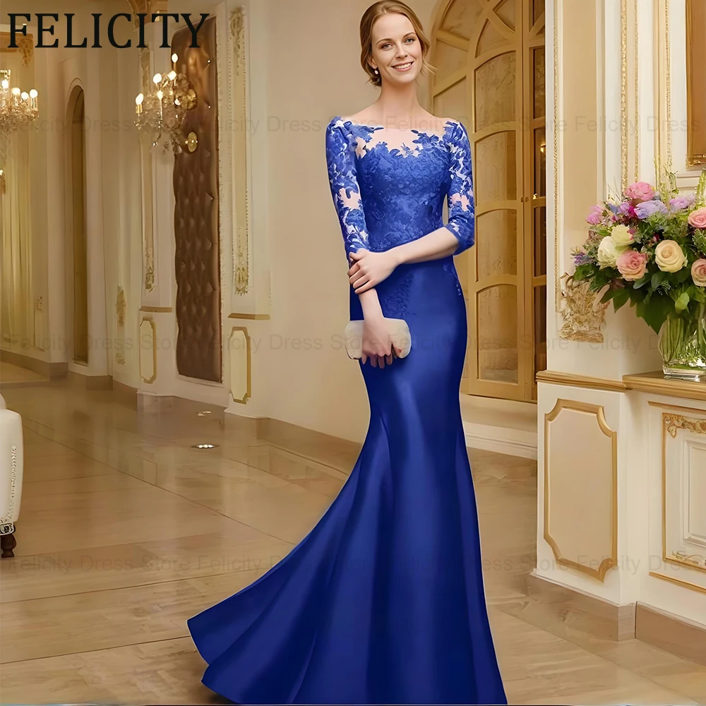 

FELICITY Элегантное платье для матери невесты по индивидуальному заказу, 2021, атласное платье русалки с кружевной аппликацией, иллюзия, длинные свадебные платья для гостей
