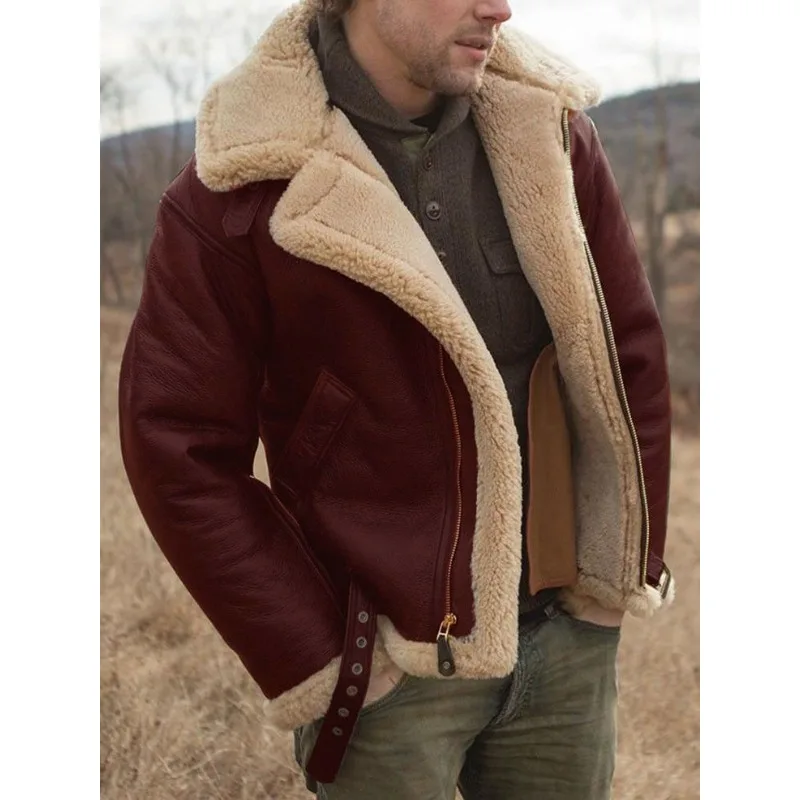 Thickened Men's Coats Winter Jackets Leather and Fur Integrated New High Quality Turn Down Collar Long Sleeve Men Clothing