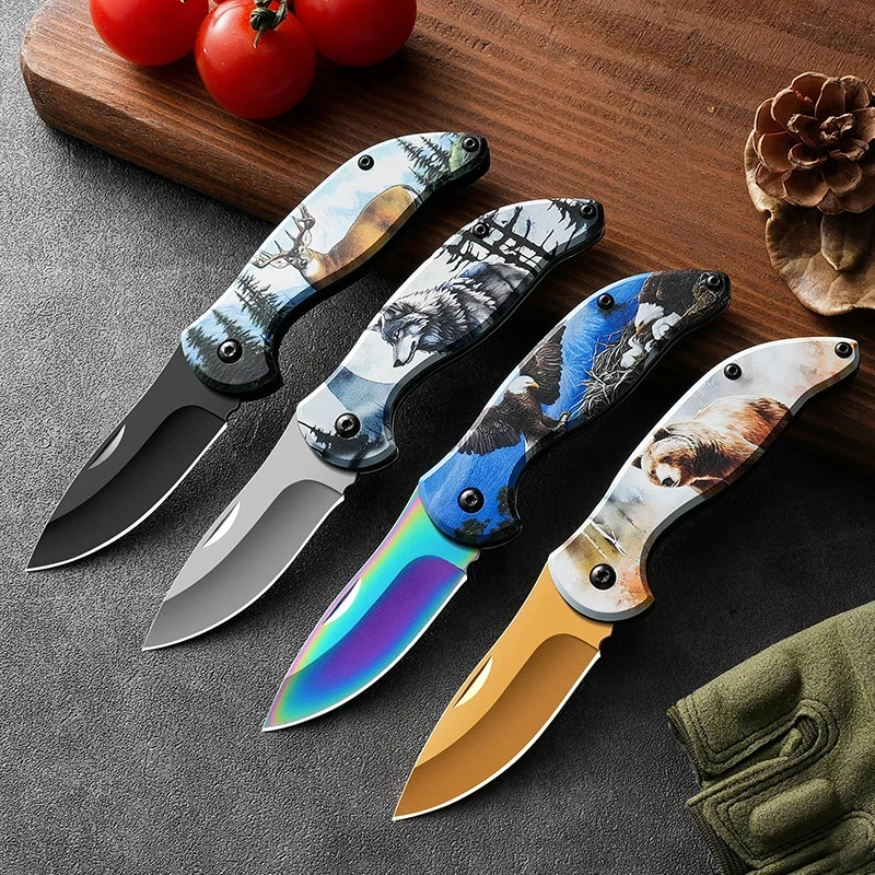 Household stainless steel folding fruit knife Kitchen melon knife Pocket knife Portable outdoor camping knife