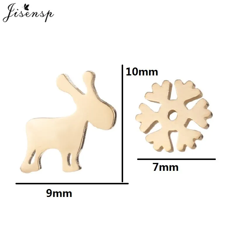 Christmas Tree Deer Earring for Women Asymmetry Stainless Steel Ear Jewelry Girls Xmas Snowflake Earrings Accessories Wholesale