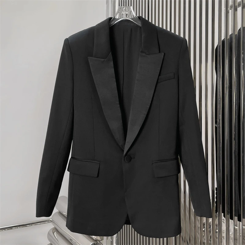 

Женская куртка, новинка осени 2025, атласный лоскутный топ с лацканами и длинными рукавами, женский костюм из смеси шерсти, куртка y2k, женское пальто, верхняя одежда