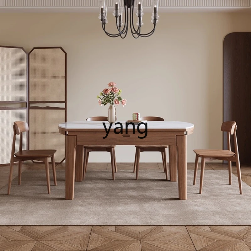 

lmM solid wood rock slab light luxury modern simple household telescopic folding round table