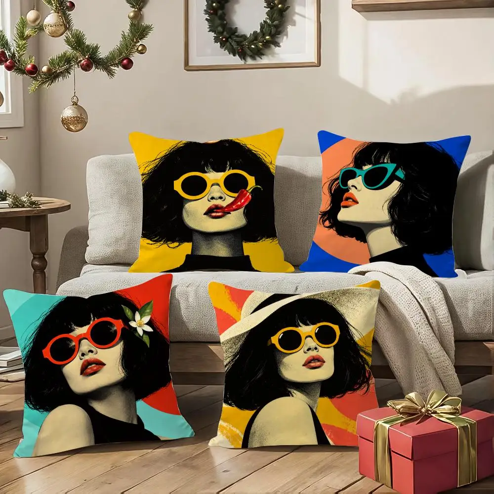 Bold Pop Portrait Cushion Cover 1/4Pcs Soft Plush Throw Pillow Cover Double-Sided Print Sofa Living Room Decor
